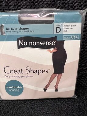 No Nonsense Great Shapes Pantyhose Size D Almost Black Sheer Toe Plus